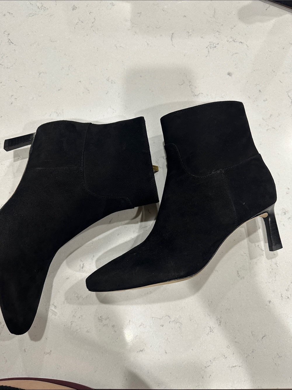 Veronica Beard Black Suede Ankle Boots with Kitten Heel